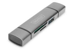 Digitus dvojni OTG bralnik kartic (USB-C + USB 3.0) 1x SD, 1x MicroSD, 1x USB 3.0, siva