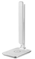 Immax LED namizna svetilka Kingfisher/ polnjenje Qi/ 8,5W/ 400lm/ 12V/2,5A/ 3 barve svetlobe/ zložljiva roka/ bela