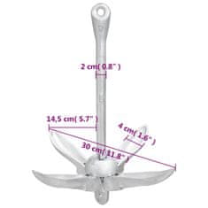 Vidaxl Zložljivo sidro srebrno 2,5 kg temprano železo