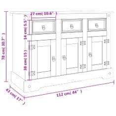 Vidaxl Komoda Corona rjava 112x43x78 cm trdna mehiška borovina