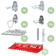 botle Kovinska stena za orodje 156x72 cm Sistem za shranjevanje z držali za orodje Kljuke za orodje in 10 škatlic za zlaganje 80 x 115 x 60 mm Barva: rdeča Perforirana plošča Delavnica Garaža Pegboard Elekt