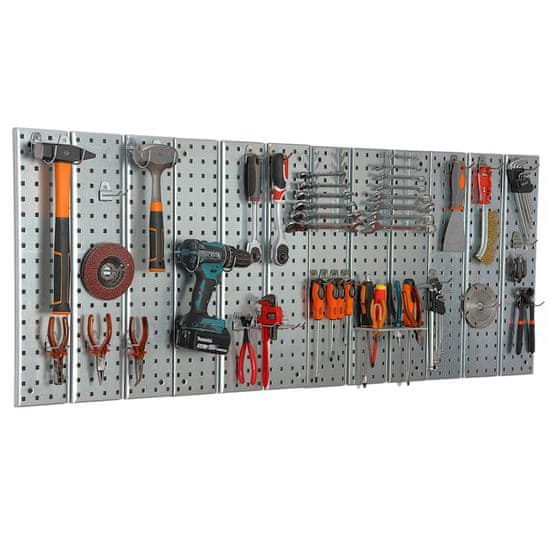 botle Kovinska stena za orodje 155x72cm Sistem za shranjevanje z držali za orodje Kljuke za orodje Perforirana plošča Delavnica Garaža Pegboard Električno orodje Perforirana stena Močna vtična polica Viseča