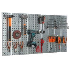 botle Kovinska stena za orodje 116x59cm Sistem za shranjevanje z držali za orodje Kljuke za orodje Perforirana plošča Delavnica Garaža Pegboard Električno orodje Perforirana stena Močna vtična polica Viseča