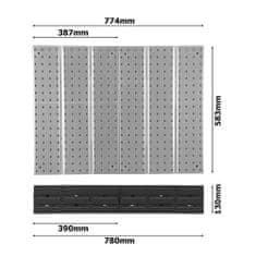 botle Kovinska stena za orodje 78x72 cm Sistem za shranjevanje z držali za orodje Kljuke za orodje in 6 škatlic za zlaganje 120 x 200 x 90 mm Barva: modra Perforirana plošča Delavnica Garaža Pegboard Elektr