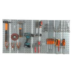 botle Kovinska stena za orodje 116x59cm Sistem za shranjevanje z držali za orodje Kljuke za orodje Perforirana plošča Delavnica Garaža Pegboard Električno orodje Perforirana stena Močna vtična polica Viseča