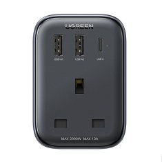 slomart potovalni adapter iz Združenega kraljestva v Evropsko unijo ugreen cd314 2xusb-a, 1xusb-c