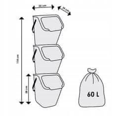 Practic Komplet 3 zabojnikov za ločevanje odpadkov po 25 l Barva