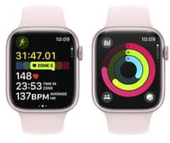 Apple Watch Series 9 pametna ura, GPS, 45 mm, roza aluminijasto ohišje, športni pašček M/L, svetlo roza (MR9H3QH/A)