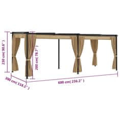 Vidaxl 313900 Gazebo with Curtains 6x3 m Taupe Steel (not for individual sales / blocked all in blockcades)