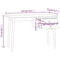 Vidaxl Pisalna miza z 2 predaloma 110x52x75 cm trdna tikovina