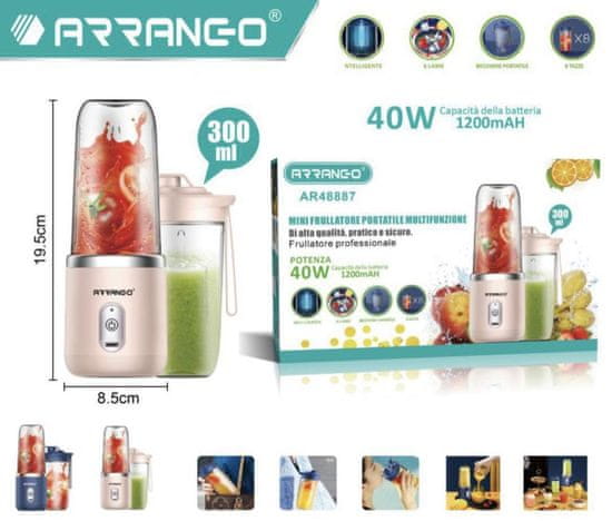 Arrango Baterijski Smoothi Maker - Mešalnik 40W - Modra Barva