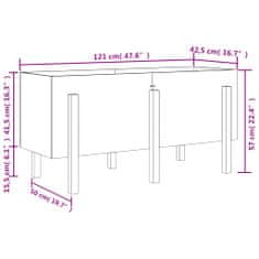 Vidaxl Vrtna visoka greda siva 121x50x57 cm trdna borovina