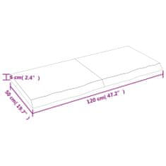 Vidaxl Stenska polica temno rjava 120x50x(2-6) cm trdna hrastovina