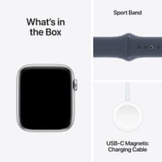 Apple Watch SE pametna ura, 44 mm, GPS, srebrna, športni pašček Storm modra S/M