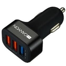 Canyon Avtomobilski polnilnik C-07, 1xUSB-A Quick Charge QC3.0 + 2xUSB-A, vhod 12-24V, izhod USB/5V-2,1A+QC3.0/5V-2,4A&amp;9V-2A