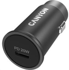 Canyon Avtomobilski polnilec C-20, 1x USB-C (PD 20W), vhod 12V-24V