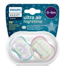 Philips Avent SCF376/19 Ultra Air tolažilna duda, silikon, 0-6m, ž, nočna, 2/1