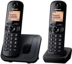 Panasonic KX-TGC212FXB, brezžični telefon, 2 slušalki, črn