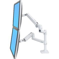 Ergotron LX Dual Stacking Arm, namizna roka za 2 lcd. največ 27", prilagodljiva, bela