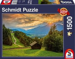 Schmidt Puzzle Sončni zahod nad gorsko vasjo Wamberg 1500 kosov