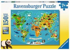 Ravensburger Puzzle Zemljevid sveta z divjimi živalmi XXL 150 kosov