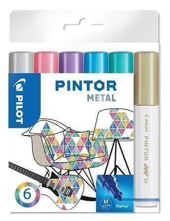 Pilot Pintor Medium Set akrilnih markerjev 1,5-2,2 mm - kovinski 6 kosov