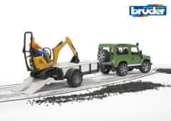 Bruder LAND ROVER + transporter, mikrokopalnik JCB