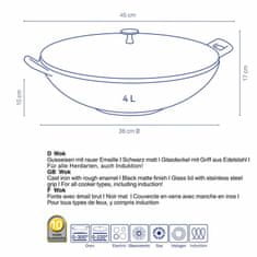 Kela Wok s pokrovom iz litega železa Calido 36 cm črn KL-12475