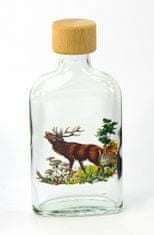 Steklena steklenica 200ml PLACKA z lesenim pokrovom LOV