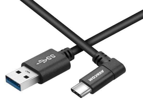Kabel za prenos podatkov in polnjenje USB - USB Type-C, 100 cm, 90° priključek, črn