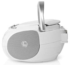 Nedis CD predvajalnik Boombox/ moč 9 W/ baterija/ omrežno napajanje/ stereo/ BT/ FM/ USB/ bela