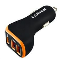 Canyon avtomobilski polnilec C-08, 1xUSB-C (PD 18W) + 2xUSB-A, vhod 12V-24V, izhod 5V-2,4A, Smart IC, CE,RoHS - črno oranžna