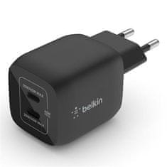 Belkin BOOST CHARGE Dual 45W USB-C Power Delivery GaN PPS Stenski polnilnik, črn