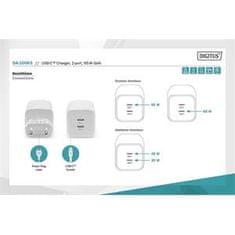 Digitus Miniaturni polnilec USB-C, 2 vhoda, 65W, 2x USB-C, 45W+20W, bel.