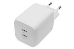 Digitus Miniaturni polnilec USB-C, 2 vhoda, 65W, 2x USB-C, 45W+20W, bel.