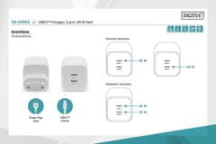 Digitus Miniaturni polnilec USB-C, 2 vhoda, 65W, 2x USB-C, 45W+20W, bel.