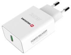 SWISSTEN Power Delivery 25 W napajalnik za iPhone in Samsung (ECO Pack), bel