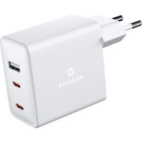 SWISSTEN NETWORK.ADAP.GaN 2x USB-C+1xUSB 70W