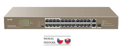 Tenda TEF1126P-24-410W PoE AF/AT stikalo - 24x PoE 100 Mbps + 2x Uplink 1Gbps RJ45/SFP,PoE+ 370W