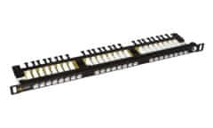 Solarix 19" Patch panel 24xRJ45 CAT6 UTP z veznim trakom črn 0,5U, SX24HD-6-UTP-BK