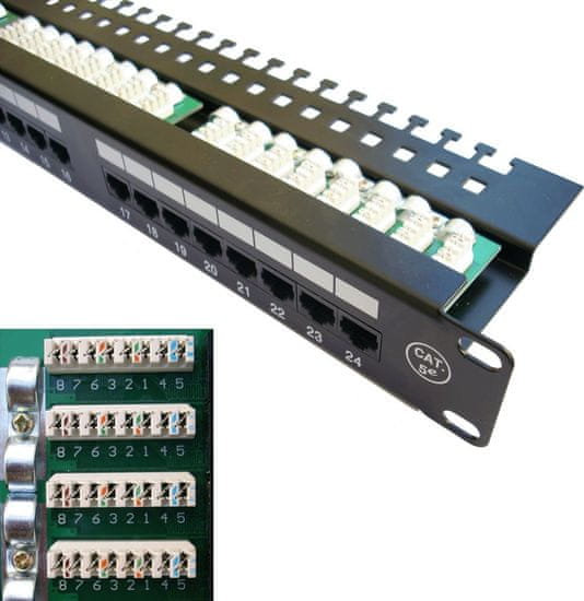 DATACOM Patch panel 19" UTP 24 portov CAT5E LSA 1U BK (3x8p)