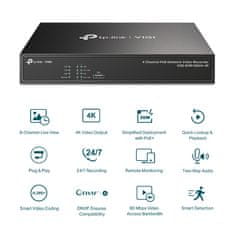 TP-Link VIGI NVR1004H-4P 4 kanali, 4x Lan s PoE, 2x USB