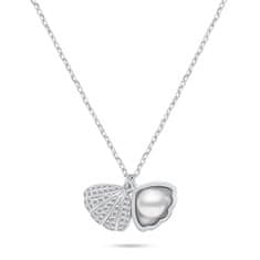 Brilio Silver Originalna srebrna ogrlica z biserno školjko NCL21W (verižica, 2x obesek)