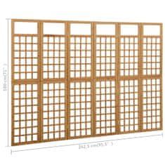 Vidaxl 6-delni paravan/mreža iz lesa jelke 242,5x180 cm