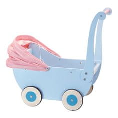 Petitcollin Leseni otroški voziček modre barve (za punčke do 40 cm)