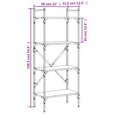 Vidaxl Knjižna omara 4-nadstropna dim. hrast 56x31,5x138,5 cm inž. les