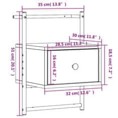 Vidaxl Nočna omarica stenska dimljen hrast 35x30x51 cm inženirski les