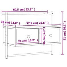 Vidaxl TV omarica stenska rjavi hrast 60,5x30x51 cm inženirski les