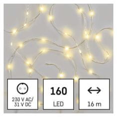 Emos LED božična drop veriga, 16 m, zunanja in notranja, topla bela, časovnik