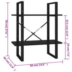 Vidaxl Knjižna omara 2-nadstropna črna 60x30x70 cm iverna plošča